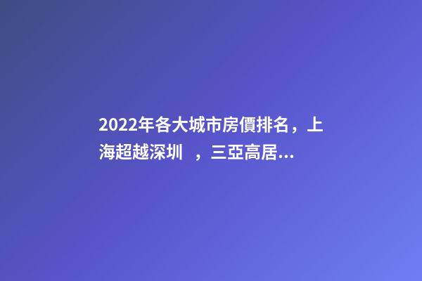 2022年各大城市房價排名，上海超越深圳，三亞高居前五